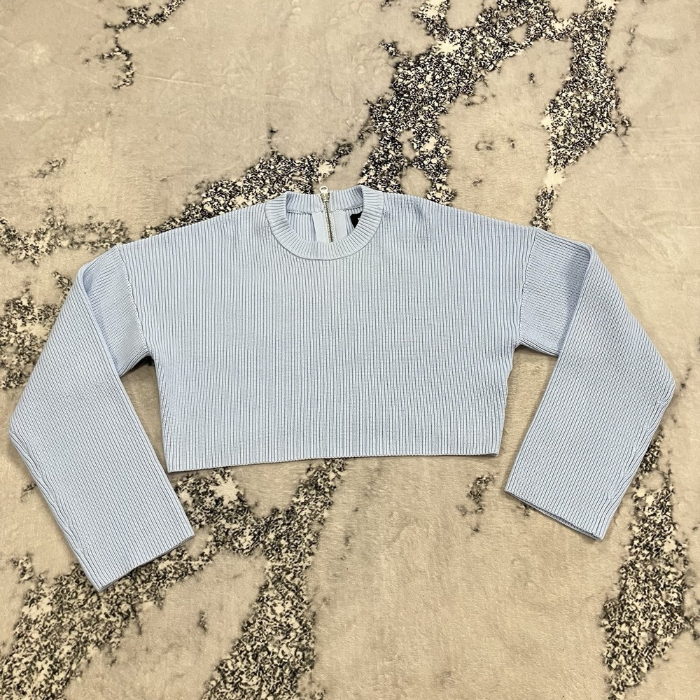 SER.O.YA Lucinda Sweater Womens Size Medium Blue Ribbed‎ Crop Top NWT